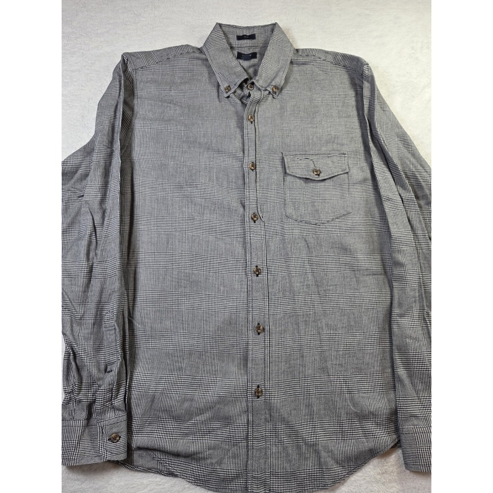 J.Crew Brushed Twill Glen Plaid Button Down Shirt Mens Medium Gray Cotton - Picture 1 of 9